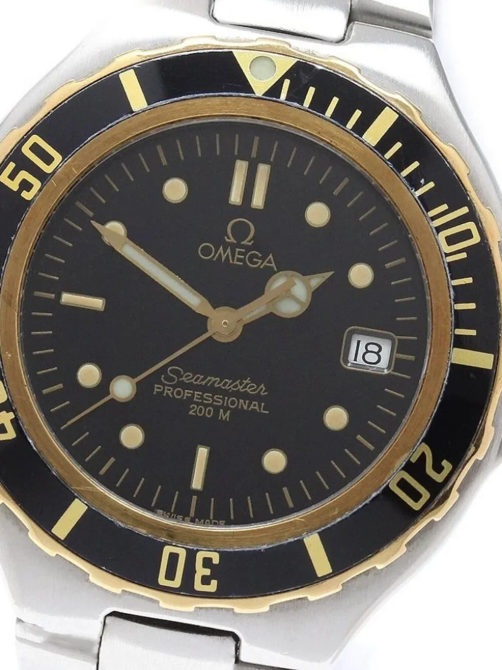 OMEGA Seamaster200m 369.1042 YG bezel Date Black Dial Quartz Men's Watch_973669